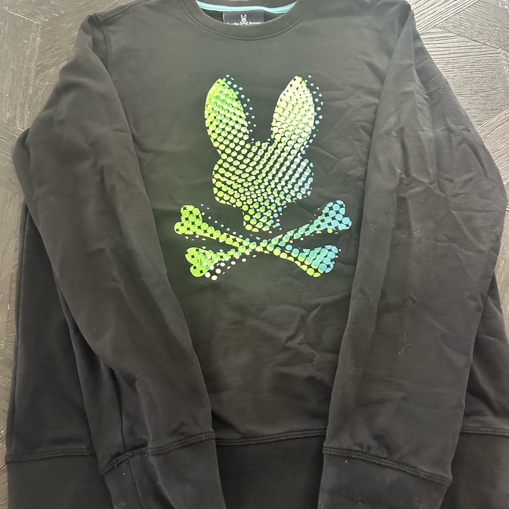 Psycho Bunny Black Sweatshirt with Aqua Detail Mens sizeM